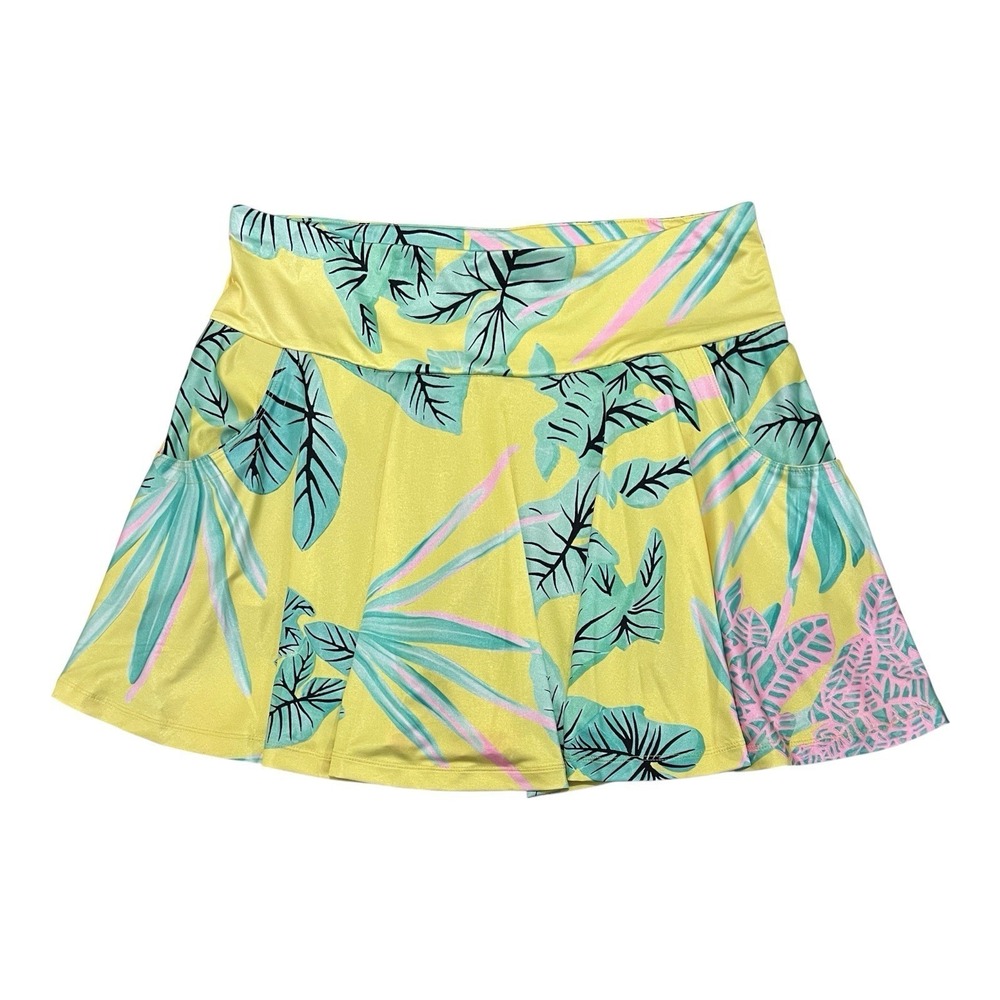 JAMIE SADOCK Golf‎ Skort Yellow Floral Leaf Print Stretch Size 12